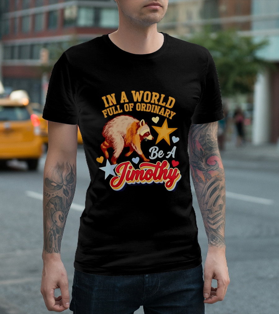 In A World Full Of Ordinary Be A Jimothy Raccoon Stars Hearts T-Shirt
