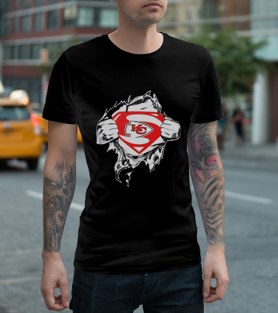 Kansas City Chiefs Superman Rip KC Logo Fan Pride T-Shirt