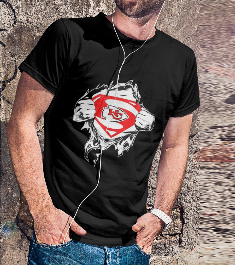 Kansas City Chiefs Superman Rip KC Logo Fan Pride T-Shirt