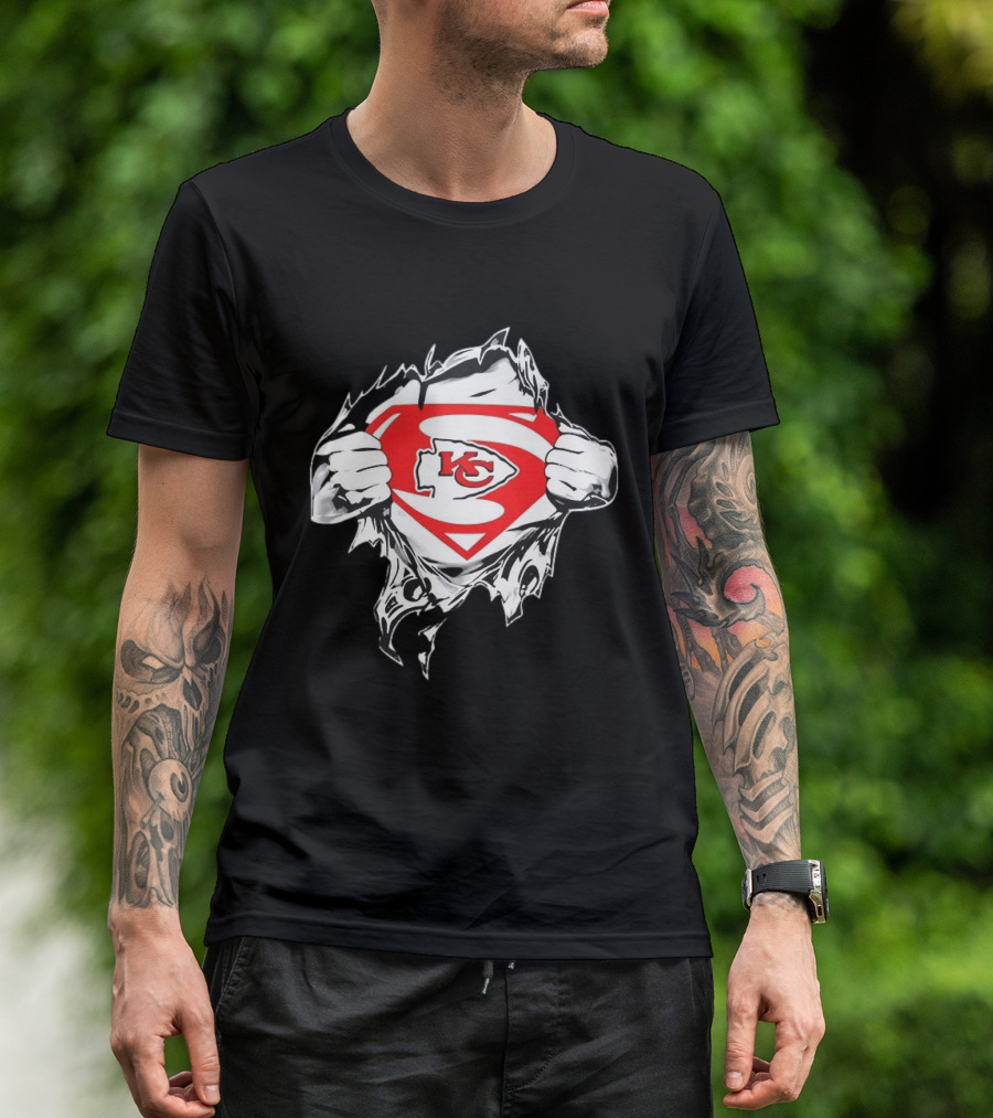 Kansas City Chiefs Superman Rip KC Logo Fan Pride T-Shirt