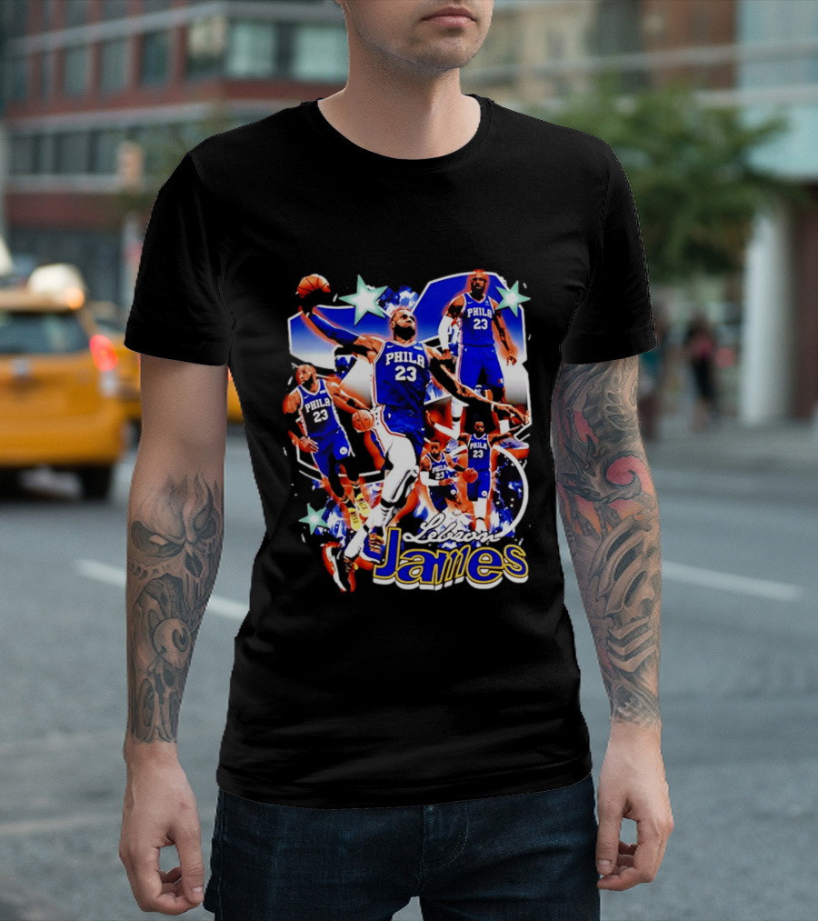 LeBron James Phila 23 Basketball Collage Stars T-Shirt