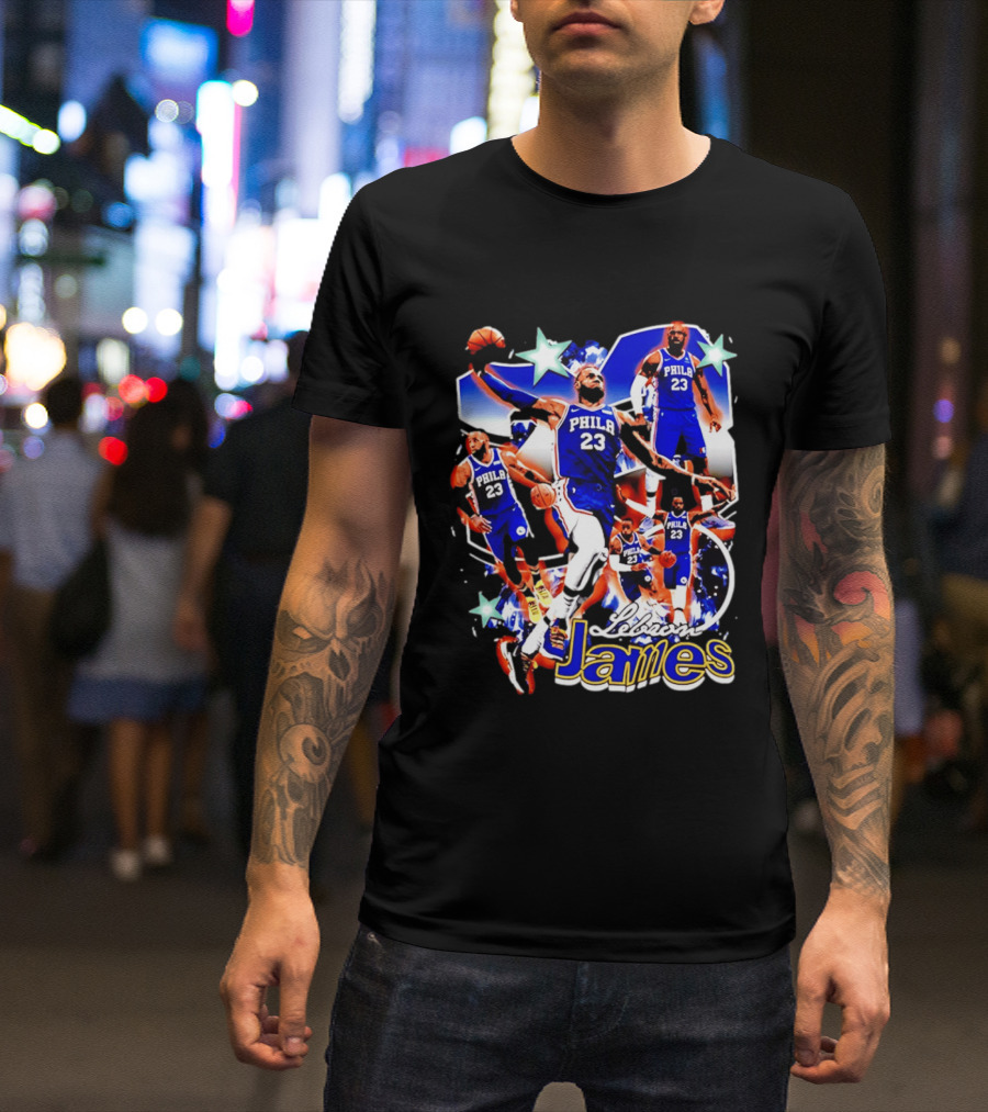 LeBron James Phila 23 Basketball Collage Stars T-Shirt