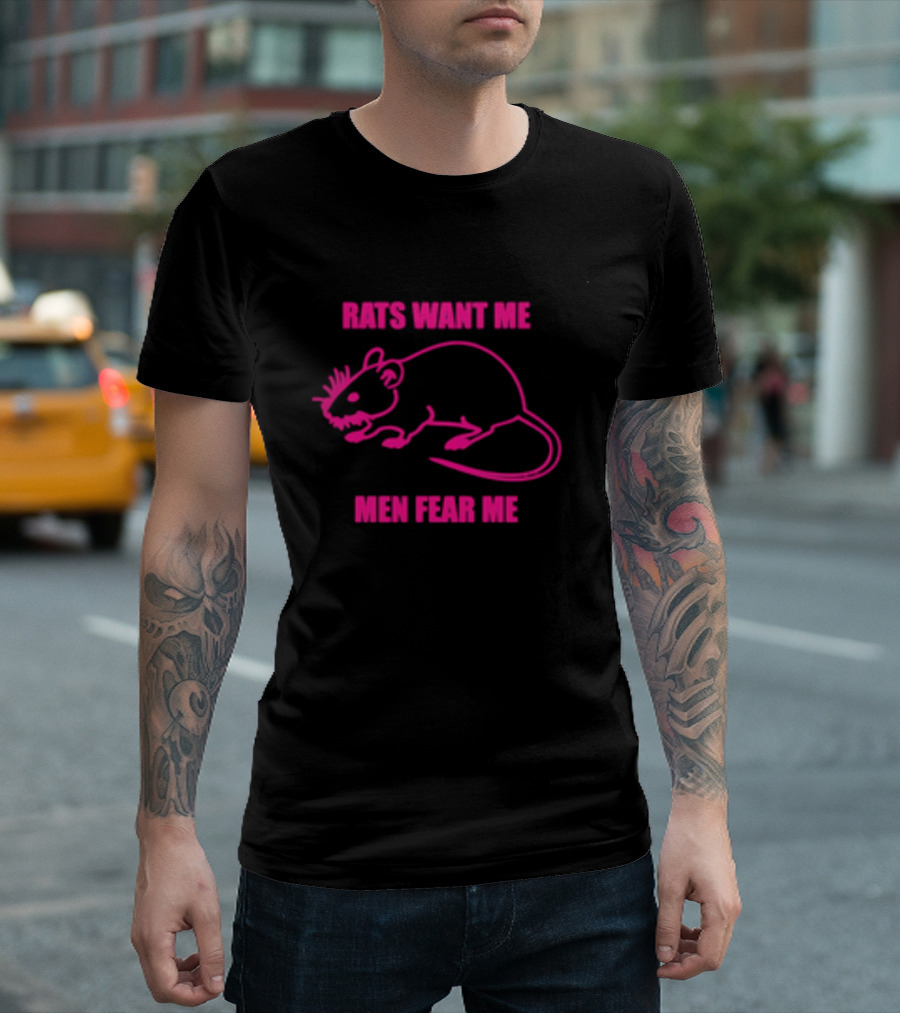 Rats Want Me Men Fear Me Pink Outline Rat Joke T-Shirt