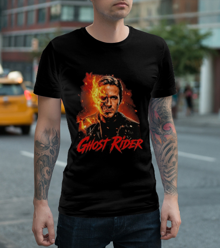 Ryan Gosling Ghost Rider Fiery Half Face Marvel T-Shirt