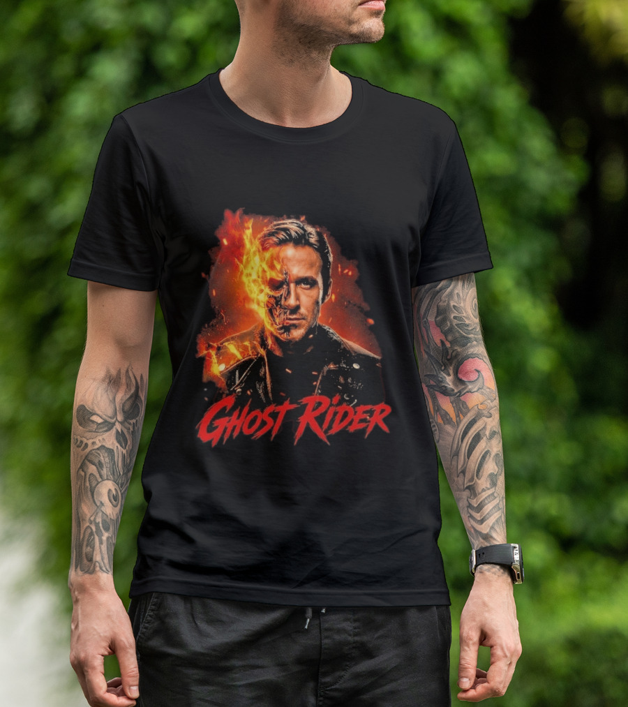 Ryan Gosling Ghost Rider Fiery Half Face Marvel T-Shirt