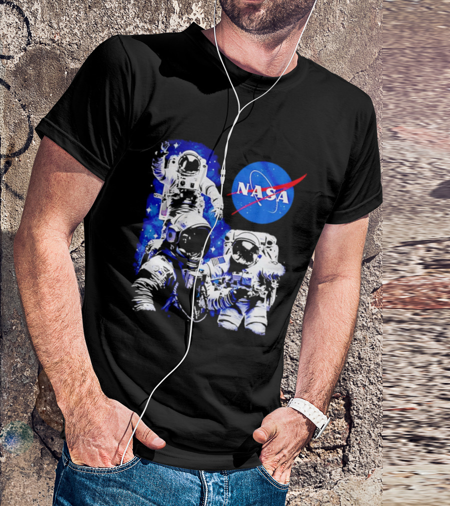NASA Space Exploration Three Astronauts Floating In Deep Space T-Shirt