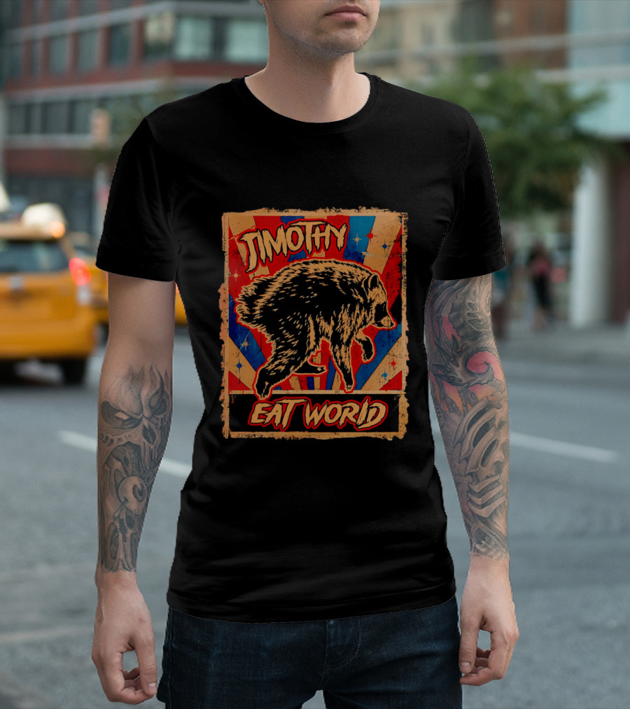 Timothy Raccoon Eat World Retro Starburst T-Shirt