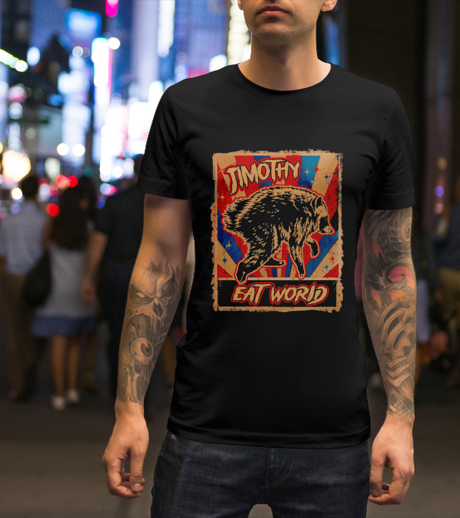 Timothy Raccoon Eat World Retro Starburst T-Shirt