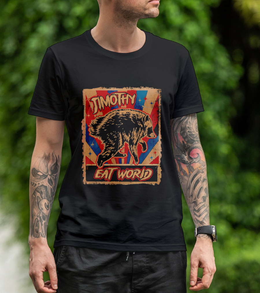 Timothy Raccoon Eat World Retro Starburst T-Shirt