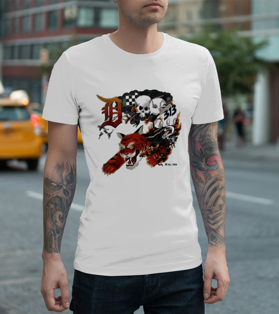 Detroit Tigers Boys & Girls Clubs Of Greater Detroit 313 Skulls Tiger Flame 2026 T-Shirt