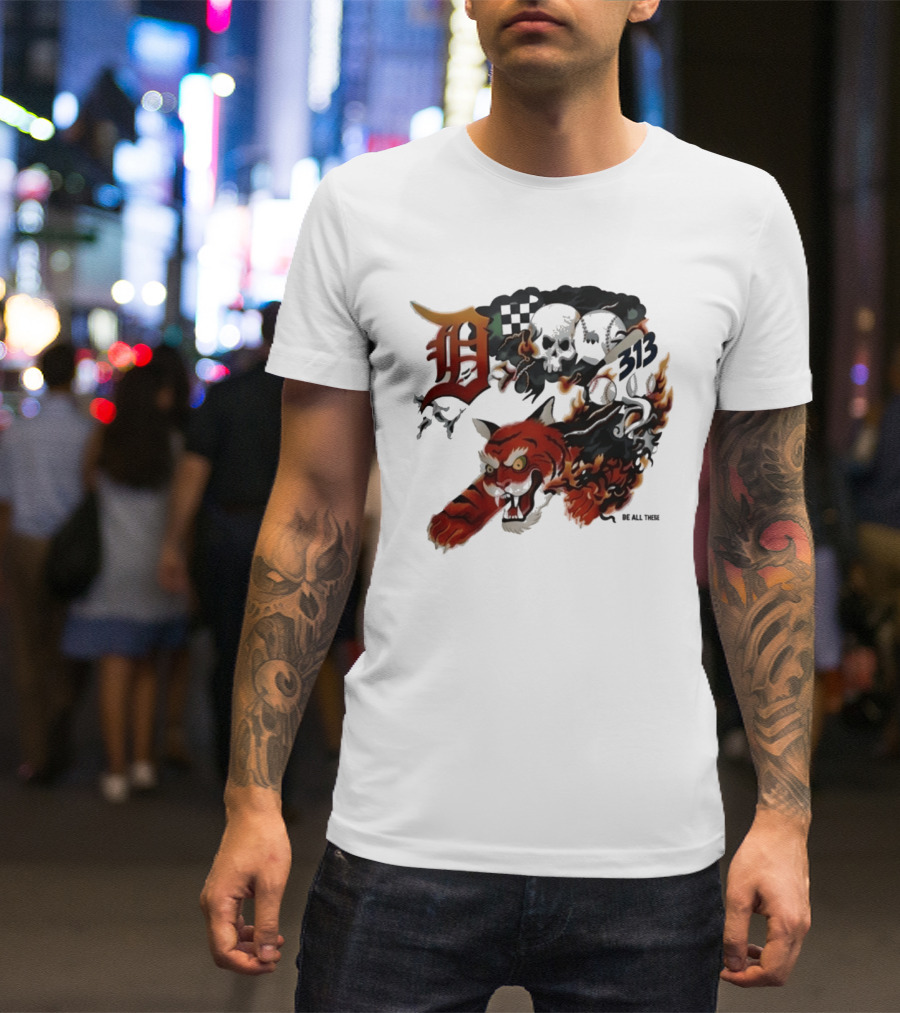 Detroit Tigers Boys & Girls Clubs Of Greater Detroit 313 Skulls Tiger Flame 2026 T-Shirt