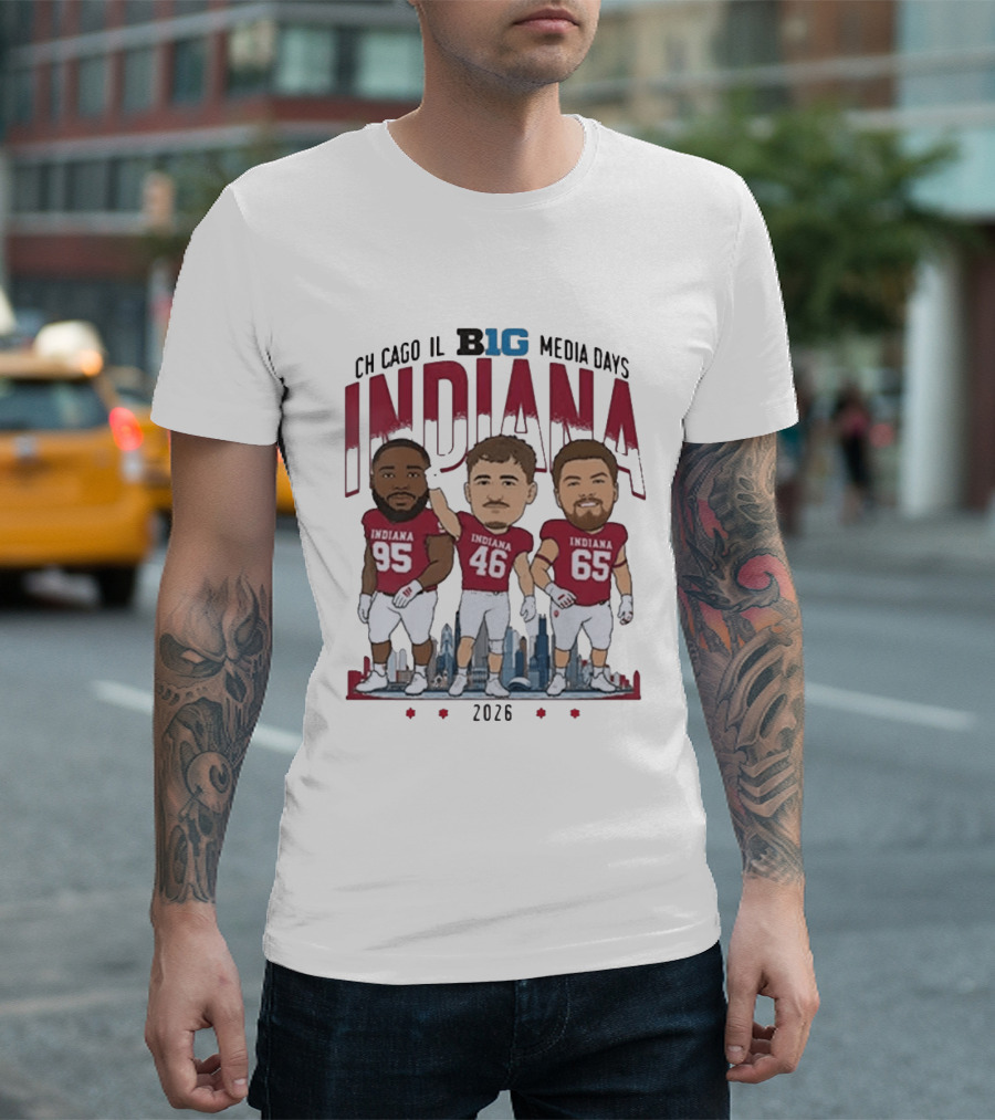 Indiana Hoosiers Big Ten Media Days 2026 Chicago Player Caricature T-Shirt