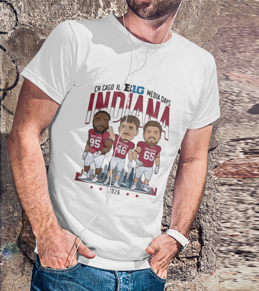 Indiana Hoosiers Big Ten Media Days 2026 Chicago Player Caricature T-Shirt