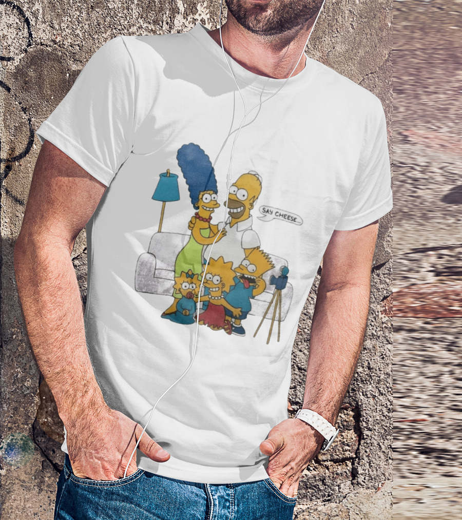 Jayden Daniels Simpsons Family Say Cheese White Couch Scene T-Shirt