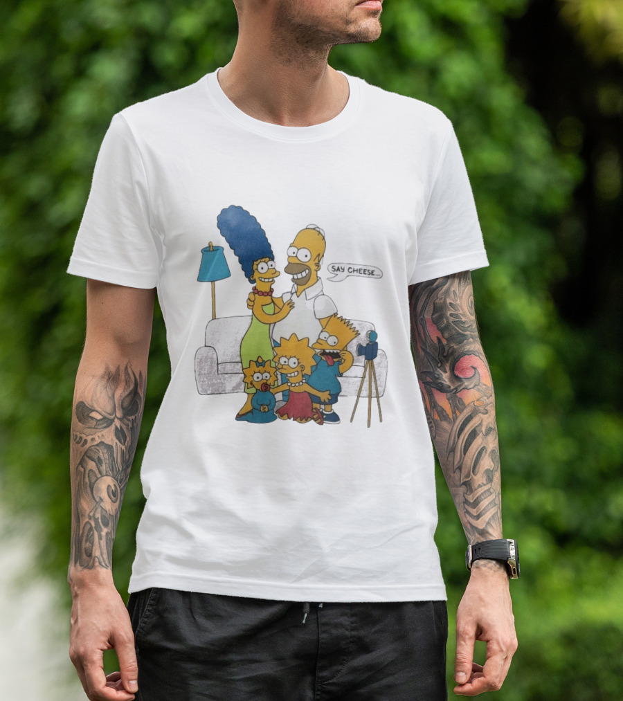 Jayden Daniels Simpsons Family Say Cheese White Couch Scene T-Shirt