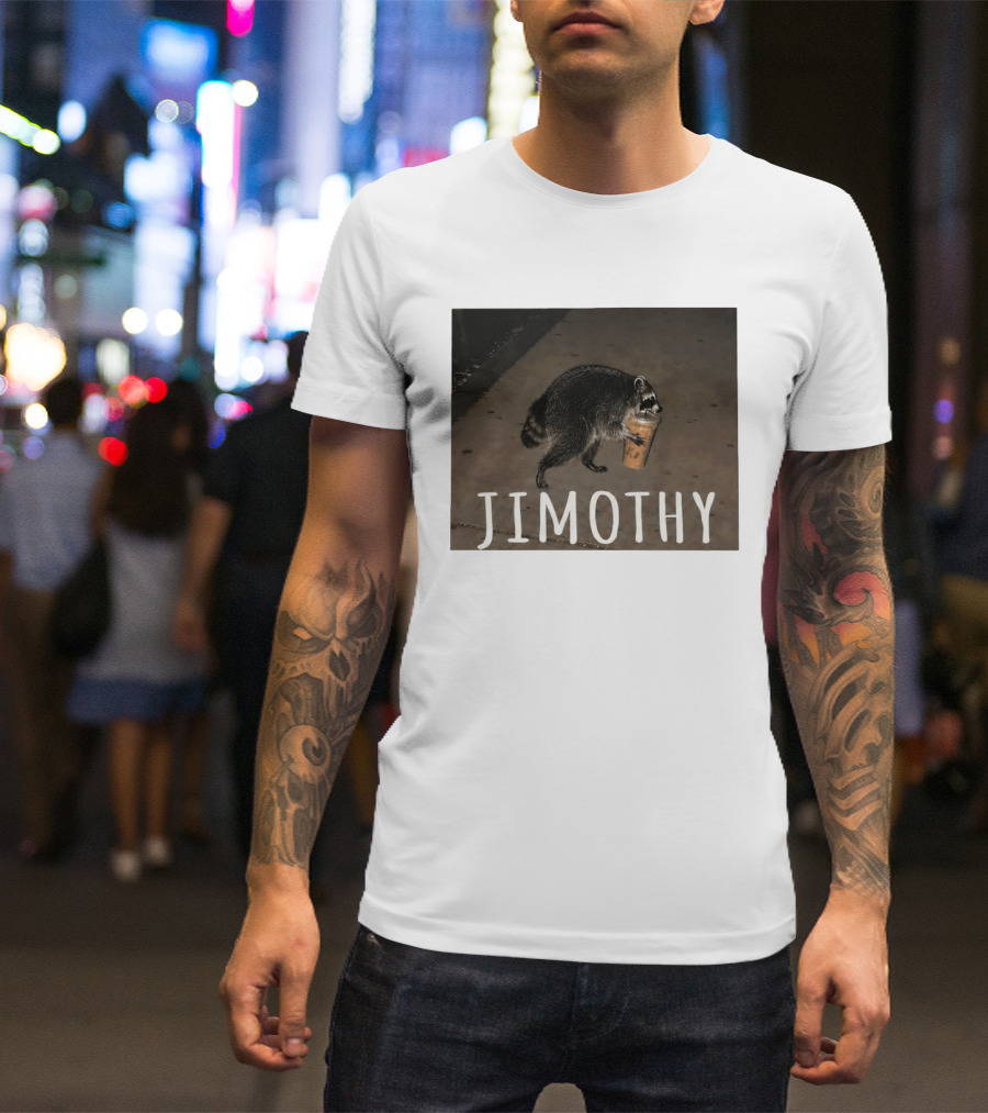 Jimothy Raccoon Carrying Iced Coffee Meme Animal Lover T-Shirt