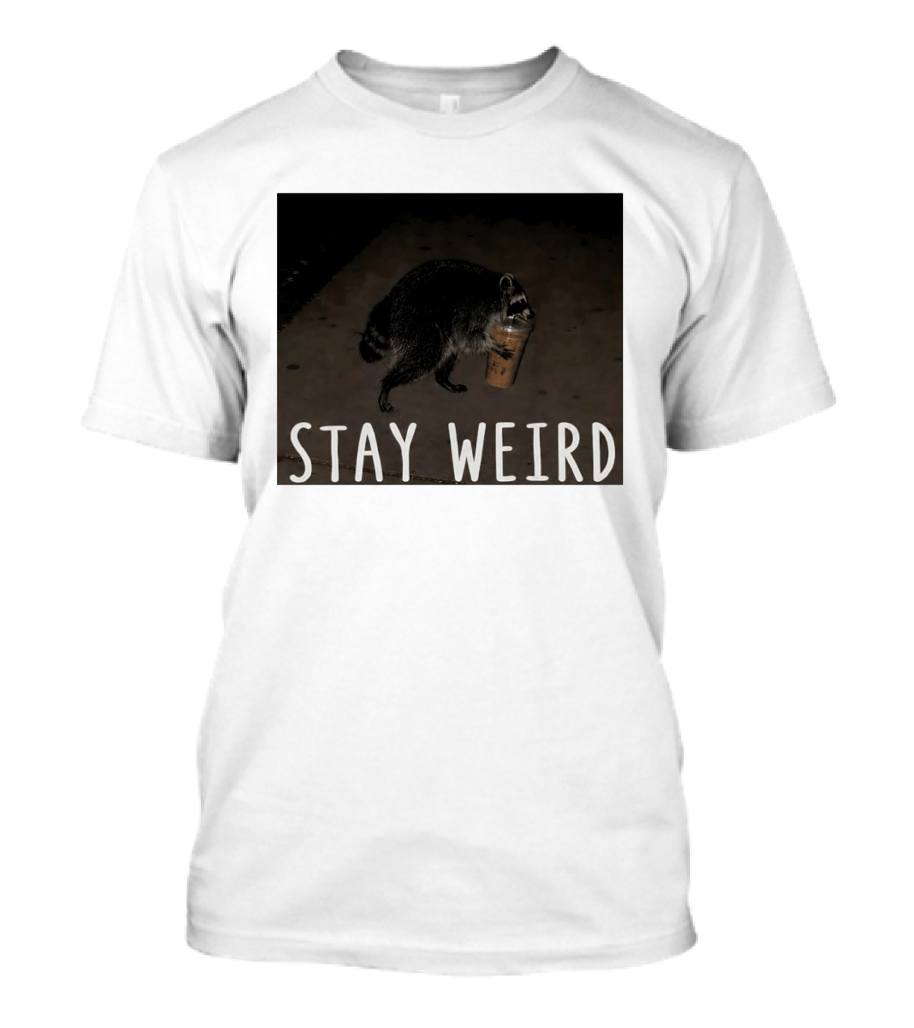 Jimothy Raccoon Drinking Iced Coffee Stay Weird Animal Lover Meme T-Shirt