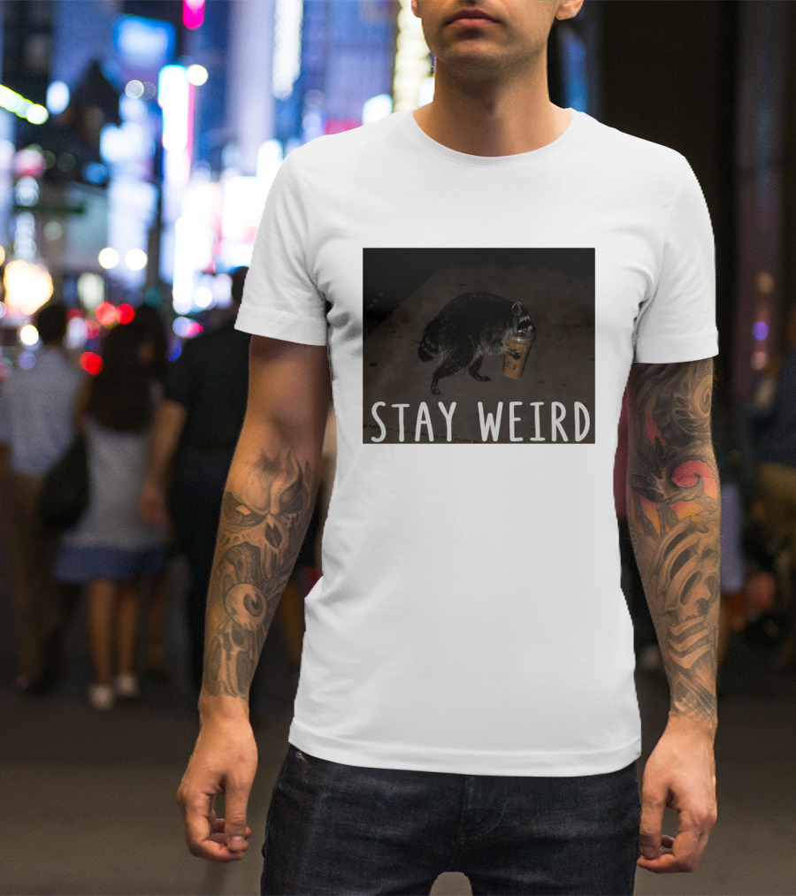 Jimothy Raccoon Drinking Iced Coffee Stay Weird Animal Lover Meme T-Shirt