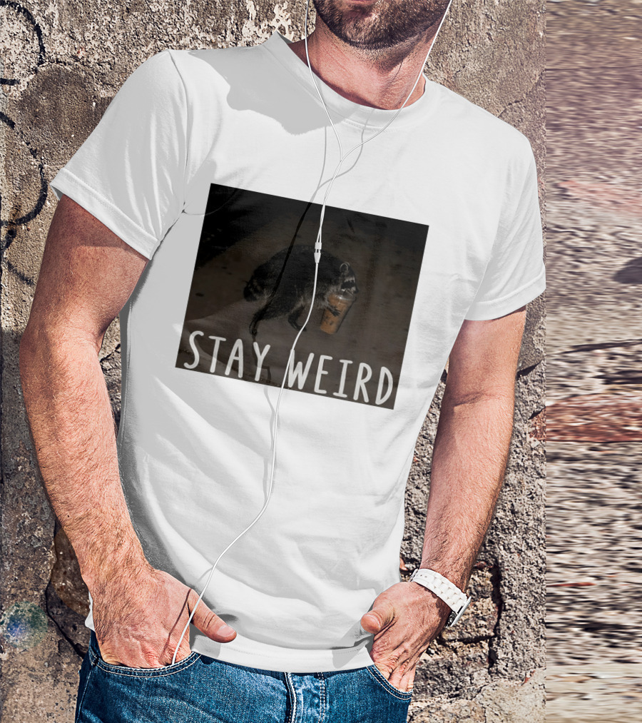 Jimothy Raccoon Drinking Iced Coffee Stay Weird Animal Lover Meme T-Shirt