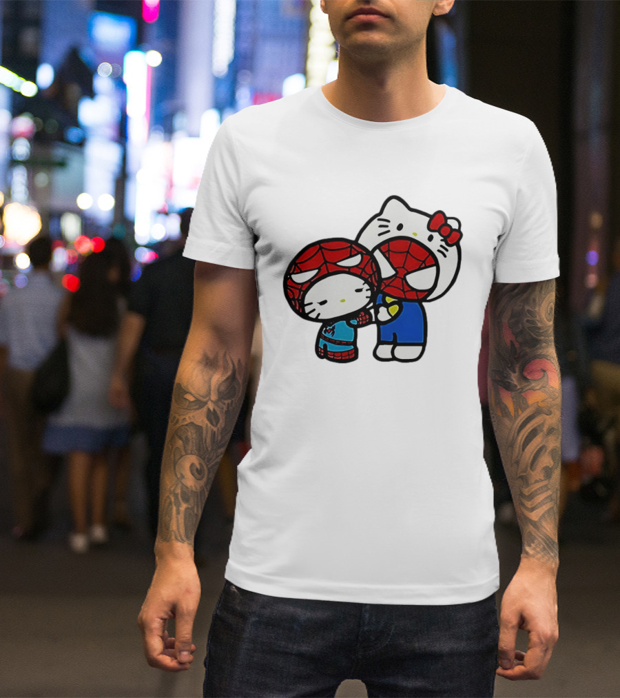 Kitty Hug Spider Man Mask Cute T-Shirt