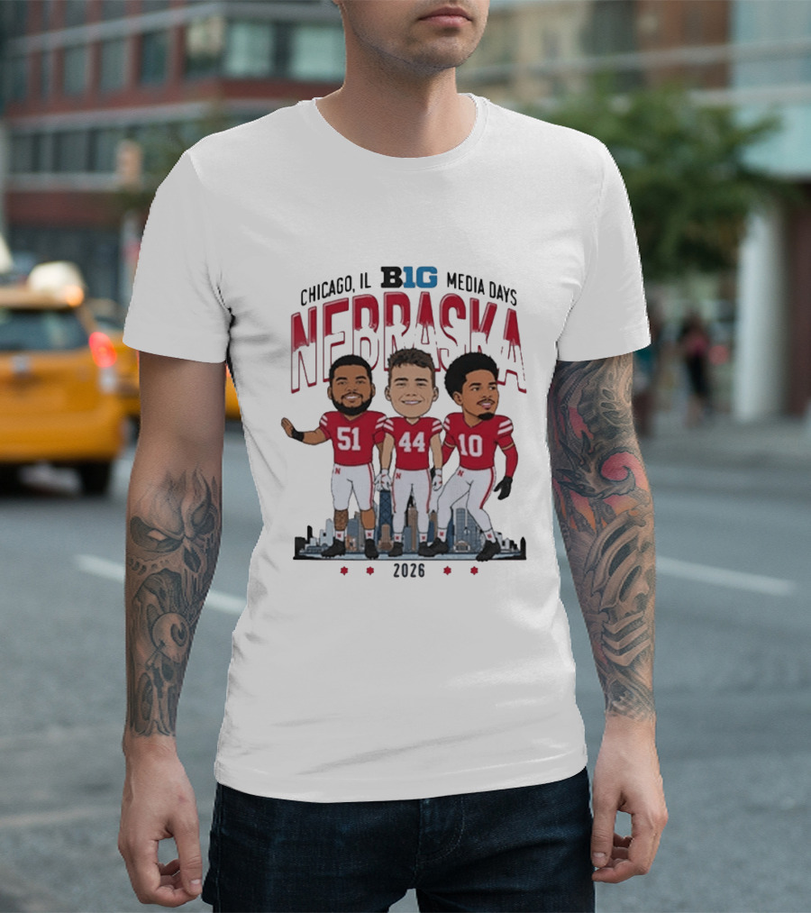 Chicago IL B1G Media Days 2026 Nebraska Cornhuskers Caricature T-Shirt