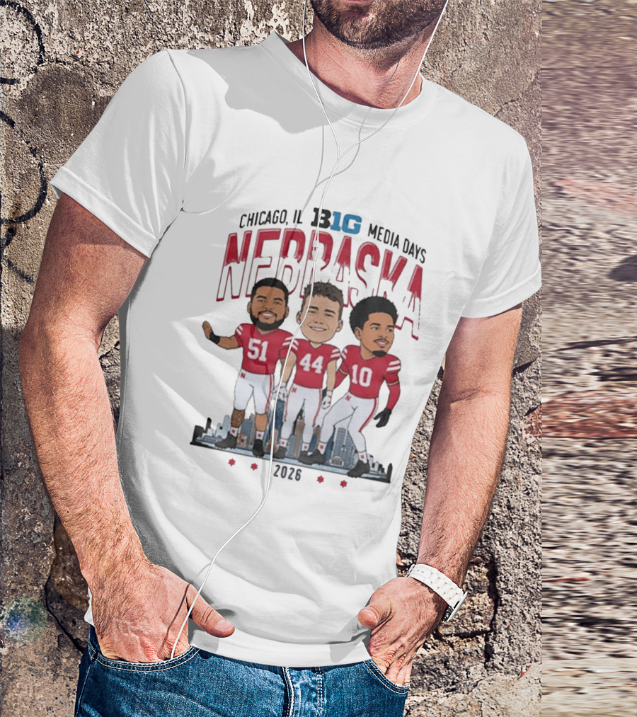 Chicago IL B1G Media Days 2026 Nebraska Cornhuskers Caricature T-Shirt