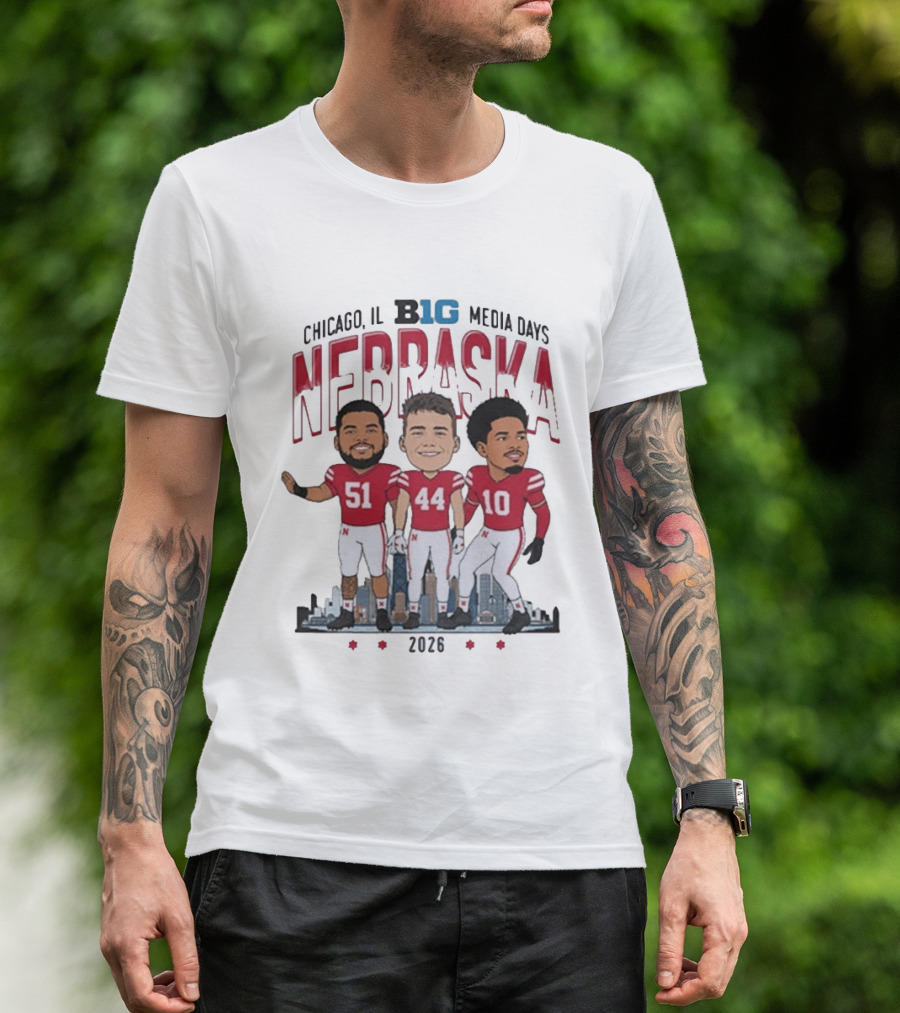 Chicago IL B1G Media Days 2026 Nebraska Cornhuskers Caricature T-Shirt