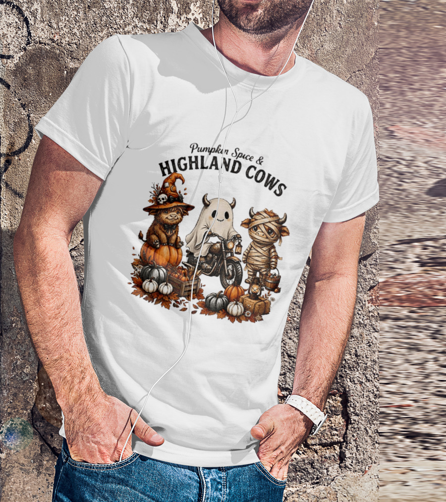 Pumpkin Spice And Highland Cows Halloween Fun T-Shirt