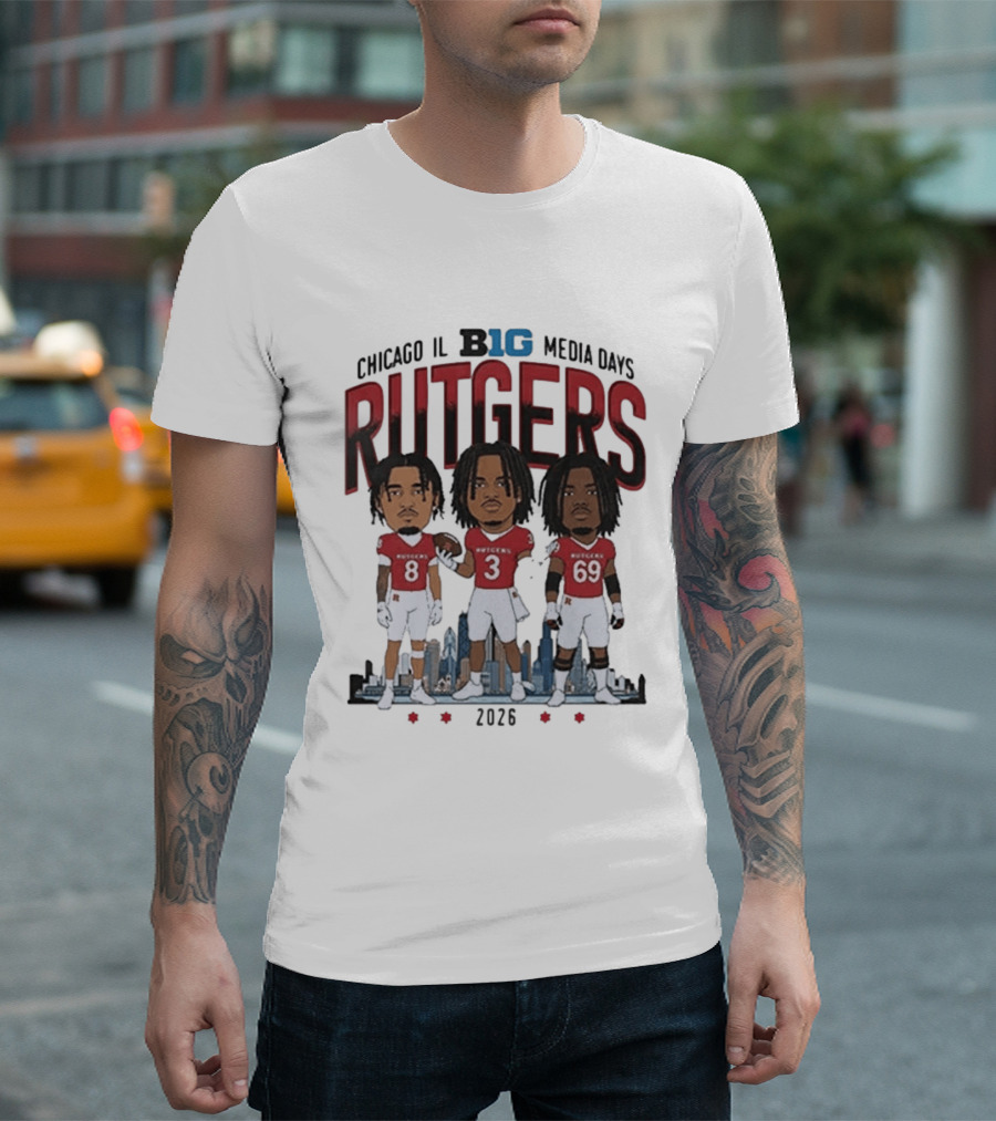 Chicago IL Big Ten Media Days 2026 Rutgers Scarlet Knights Caricature T-Shirt