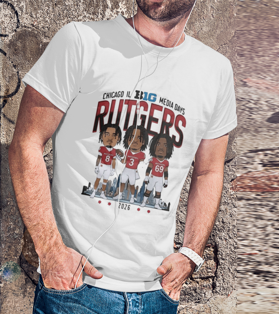 Chicago IL Big Ten Media Days 2026 Rutgers Scarlet Knights Caricature T-Shirt