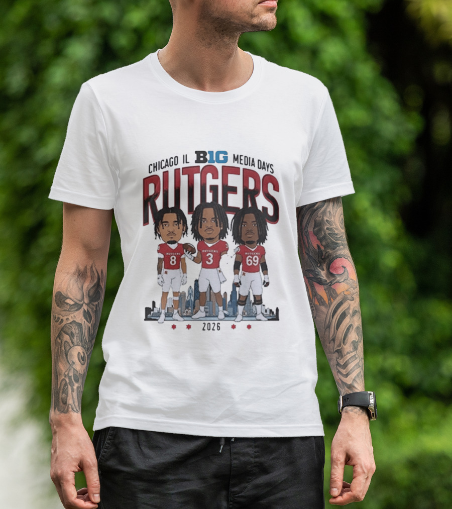 Chicago IL Big Ten Media Days 2026 Rutgers Scarlet Knights Caricature T-Shirt