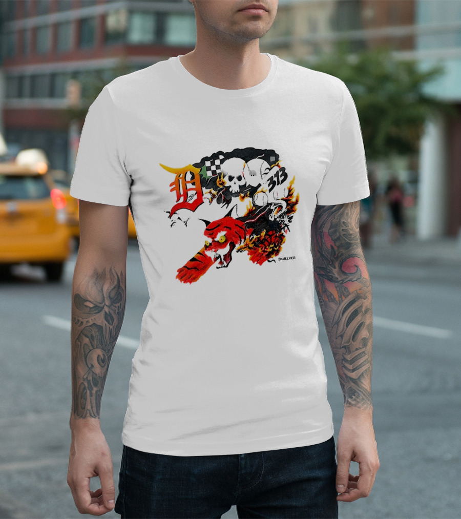 Skullxer 313 Detroit Tigers MLB 2026 With Flaming Devil And Skulls T-Shirt
