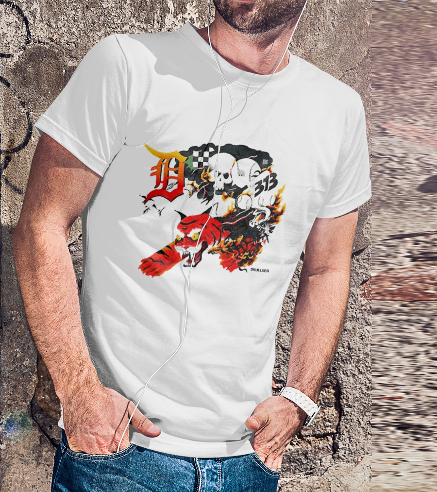 Skullxer 313 Detroit Tigers MLB 2026 With Flaming Devil And Skulls T-Shirt