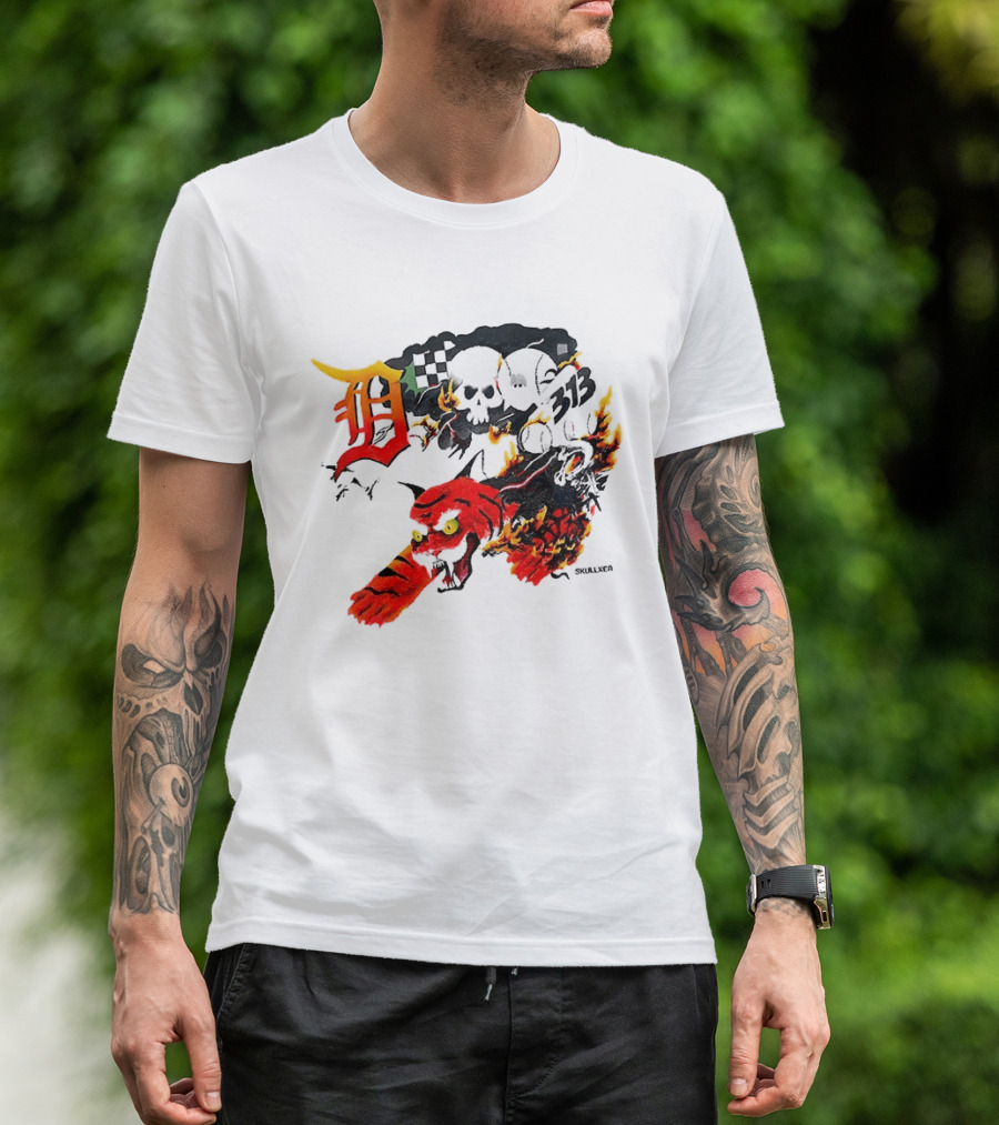 Skullxer 313 Detroit Tigers MLB 2026 With Flaming Devil And Skulls T-Shirt