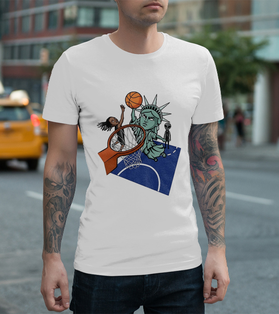 Statue Of Liberty OG Anunoby New York Knicks Basketball NBA Cartoon T-Shirt