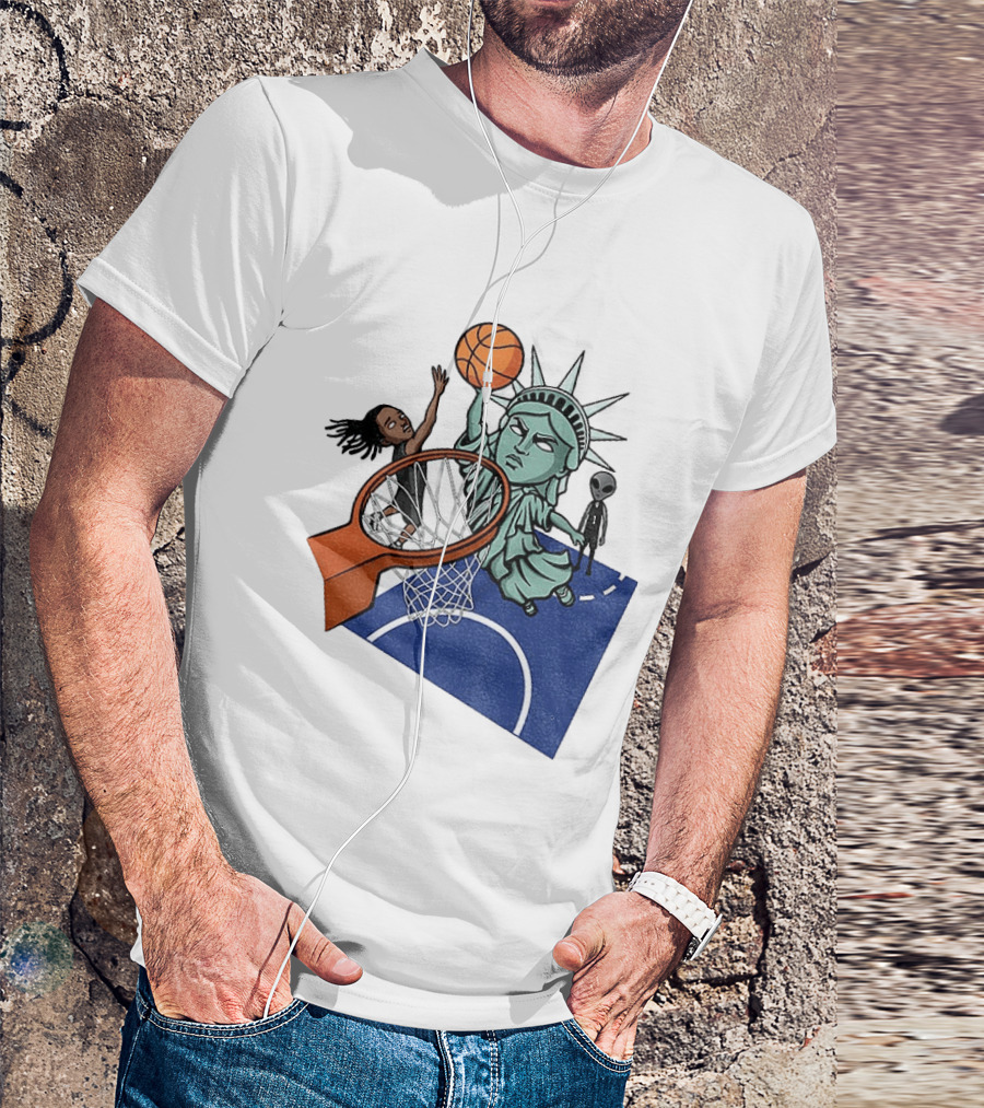 Statue Of Liberty OG Anunoby New York Knicks Basketball NBA Cartoon T-Shirt