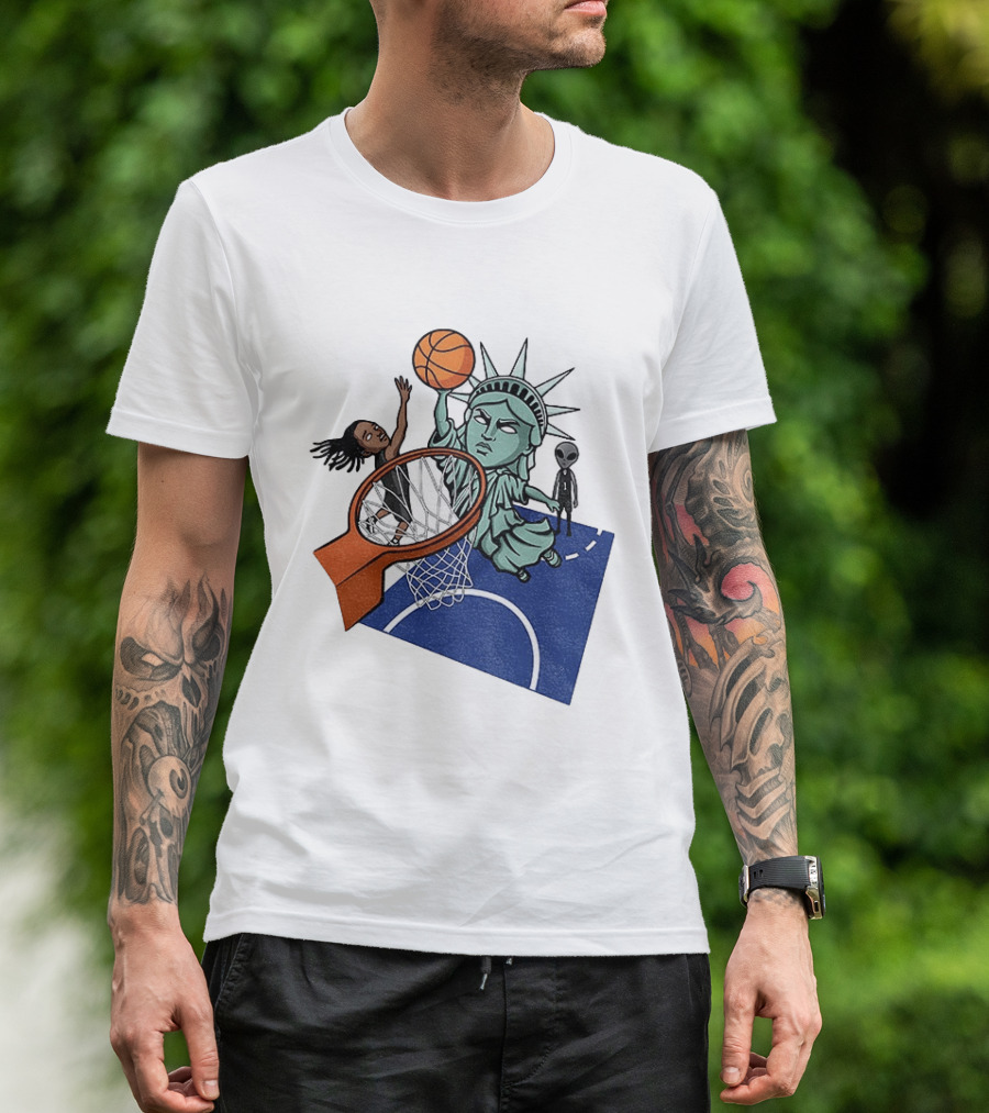 Statue Of Liberty OG Anunoby New York Knicks Basketball NBA Cartoon T-Shirt