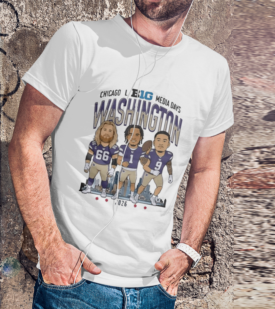 Washington Huskies Chicago Big Ten Media Days 2026 Caricature Players T-Shirt