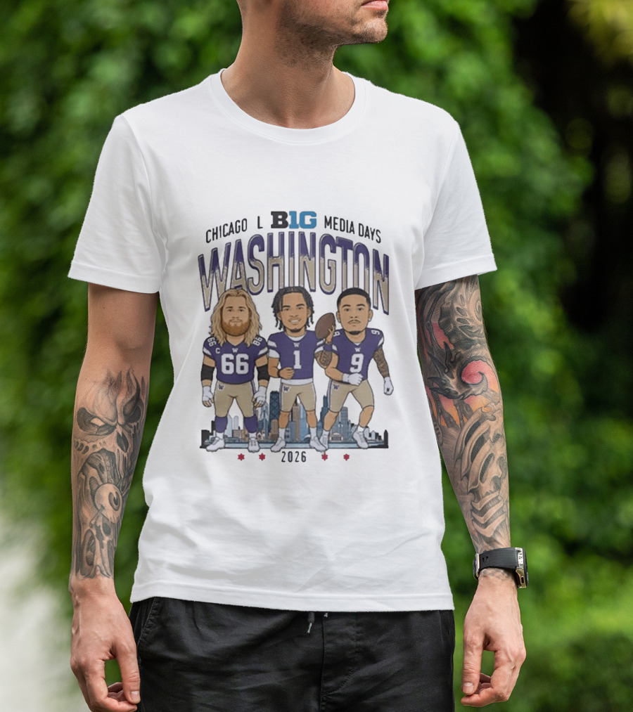 Washington Huskies Chicago Big Ten Media Days 2026 Caricature Players T-Shirt