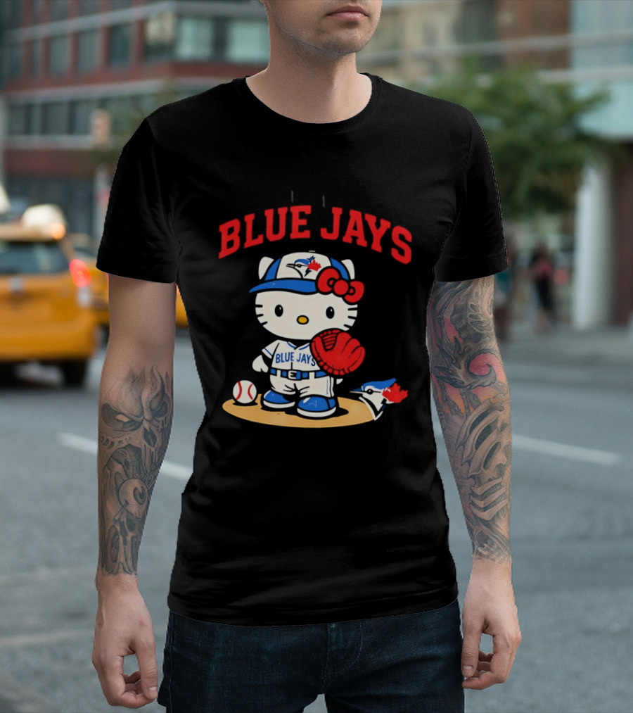 Hello Kitty Toronto Blue Jays Collaboration Baseball Cute Character Merchandise T-Shirt