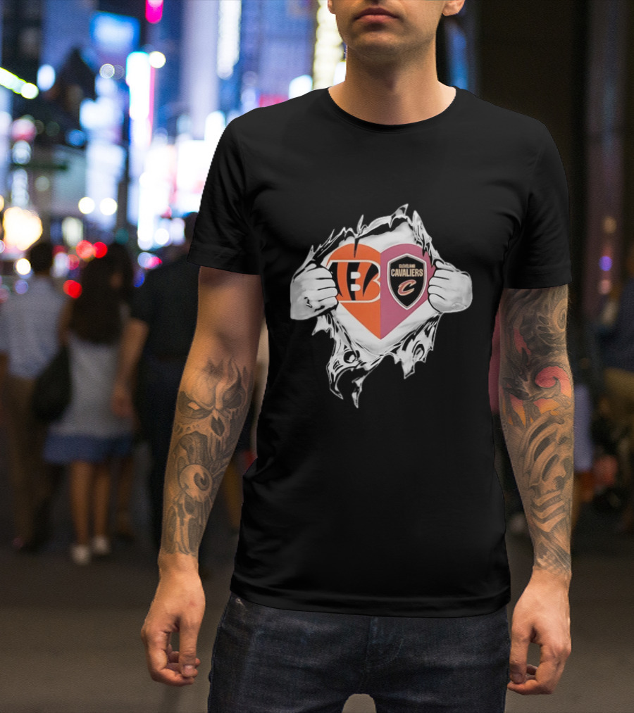 Cincinnati Bengals Cleveland Cavaliers Heart Rip Tattered T-Shirt