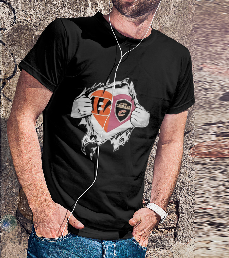 Cincinnati Bengals Cleveland Cavaliers Heart Rip Tattered T-Shirt