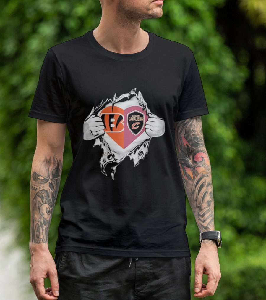 Cincinnati Bengals Cleveland Cavaliers Heart Rip Tattered T-Shirt