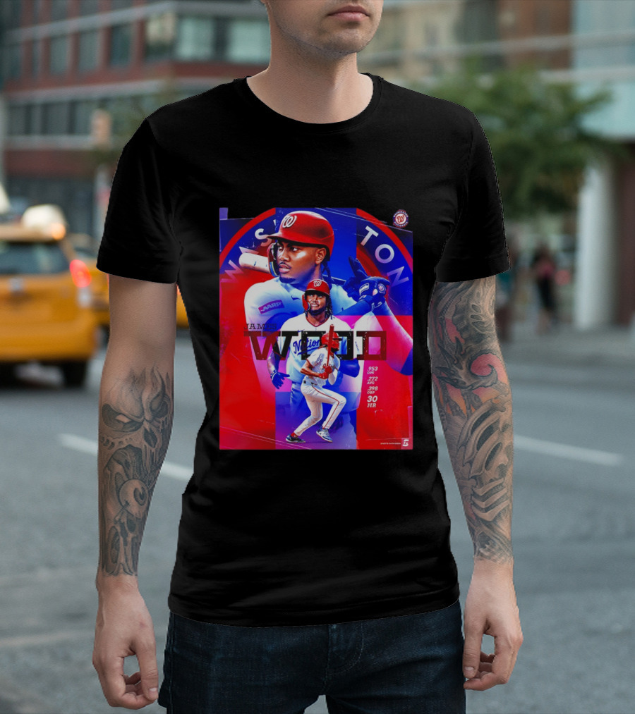 James Wood Washington Nationals .272 AVG .398 OBP 30 HR Collage T-Shirt