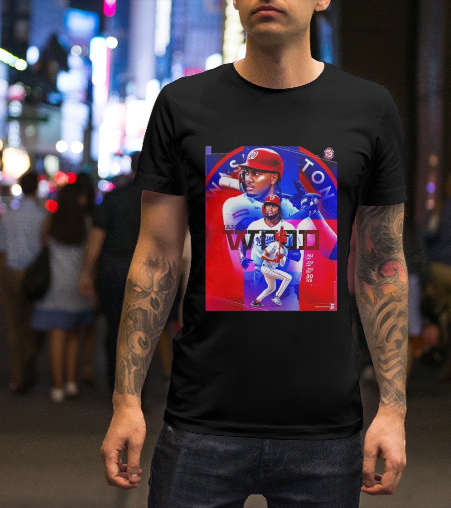 James Wood Washington Nationals .272 AVG .398 OBP 30 HR Collage T-Shirt