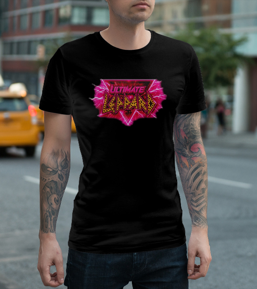 Def Leppard Ultimate Leppard Pink Lightning Leopard Print T-Shirt