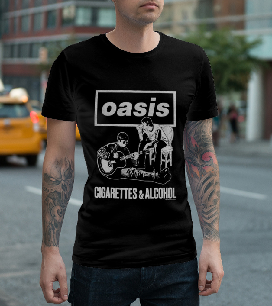 Oasis Noel And Liam Gallagher Cigarettes And Alcohol Mono T-Shirt