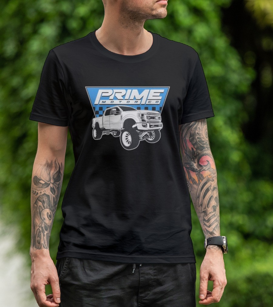 Prime Motor Co Lifted Truck Checkered Triangle T-Shirt