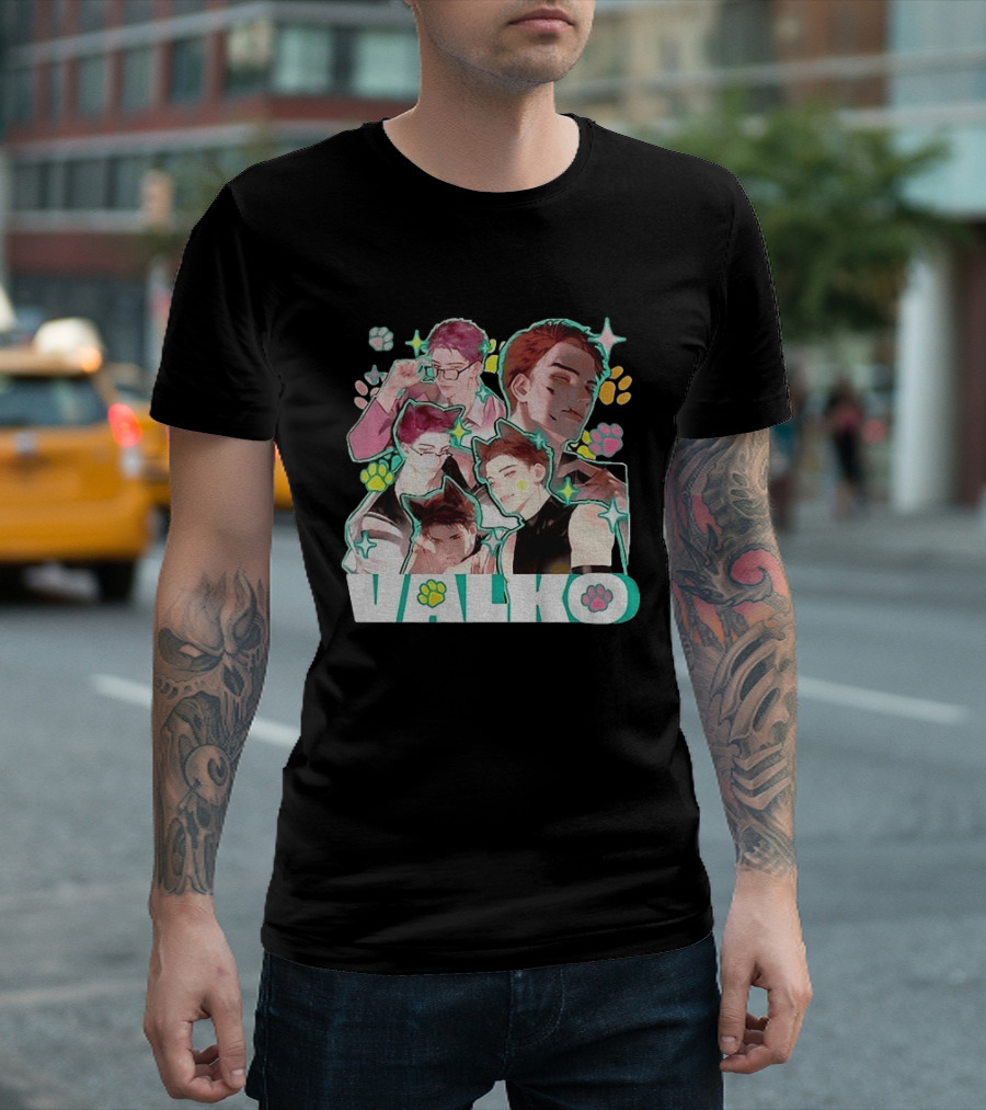 Valko Anime Characters And Colorful Paw Prints T-Shirt