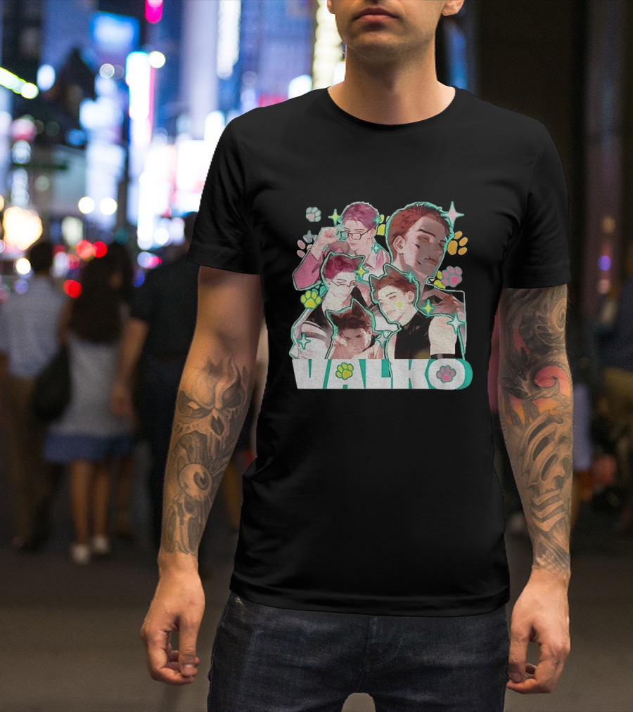 Valko Anime Characters And Colorful Paw Prints T-Shirt